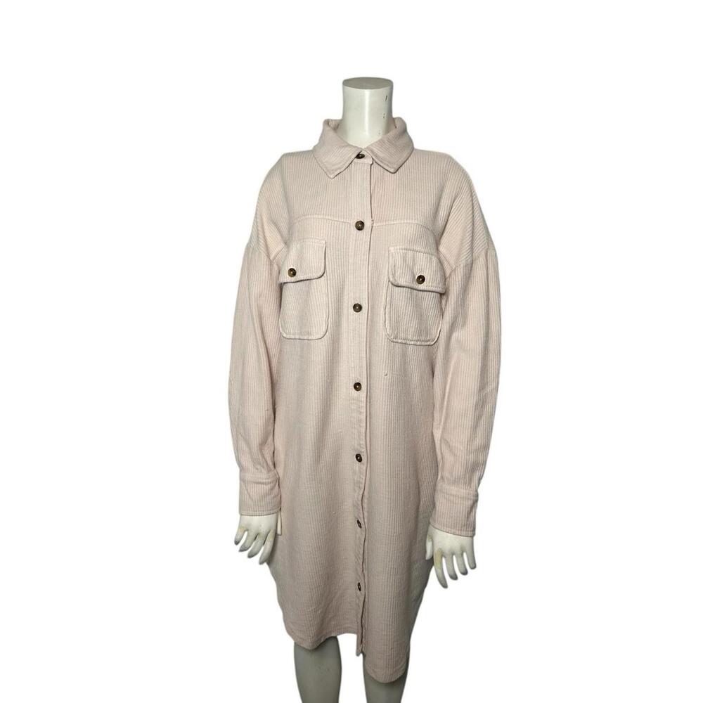 Pilcro Anthropologie Ribbed Shirt Dress Pale Pink Button Front Womens SMALL
